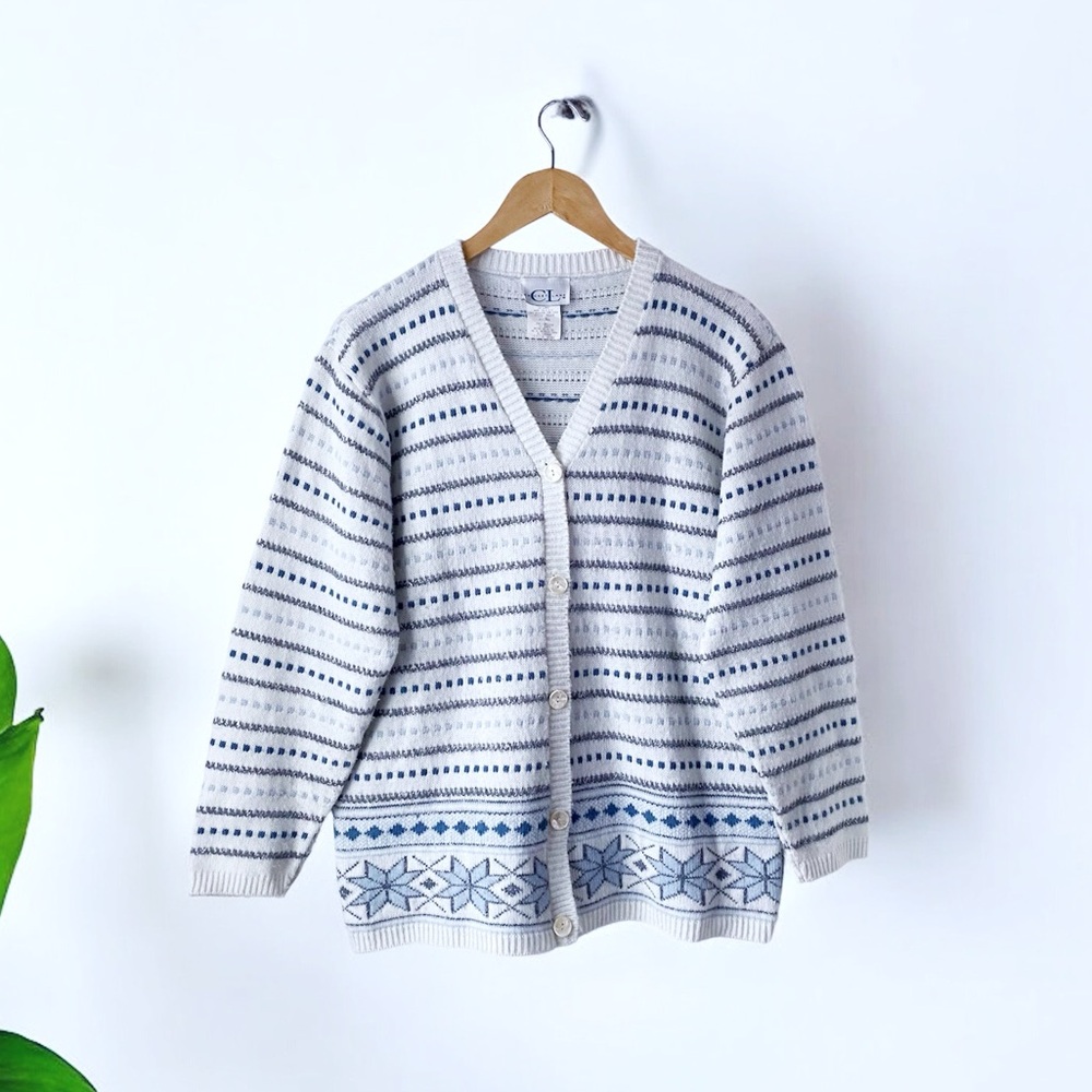 Vintage 90’s Oversized Fair Isle Printed Knit Cardigan